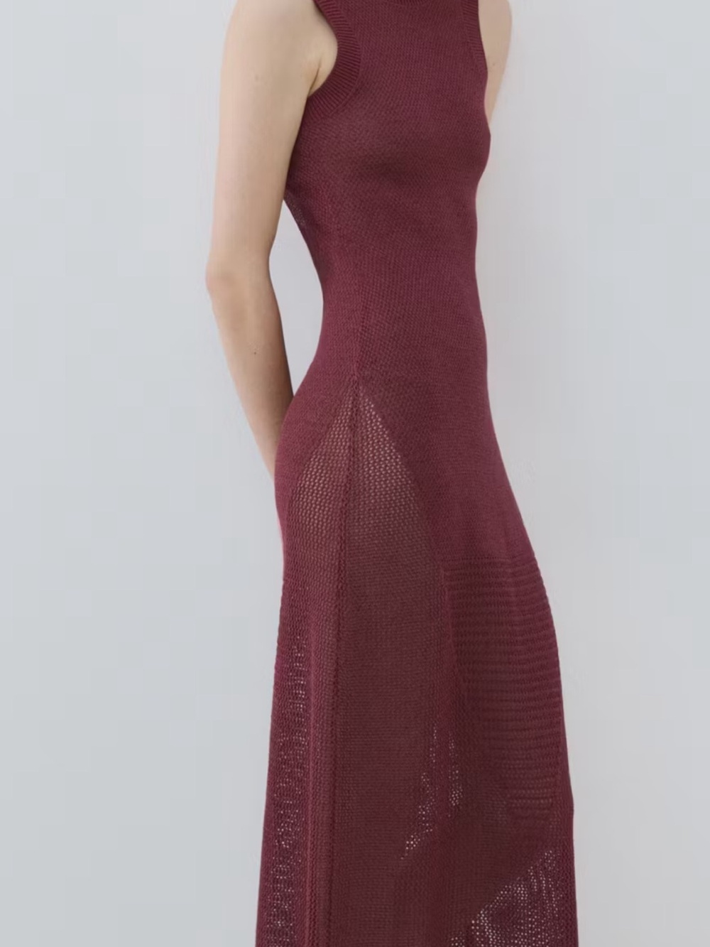Mango Sleeveless Knit Maxi Dress in Burgundy